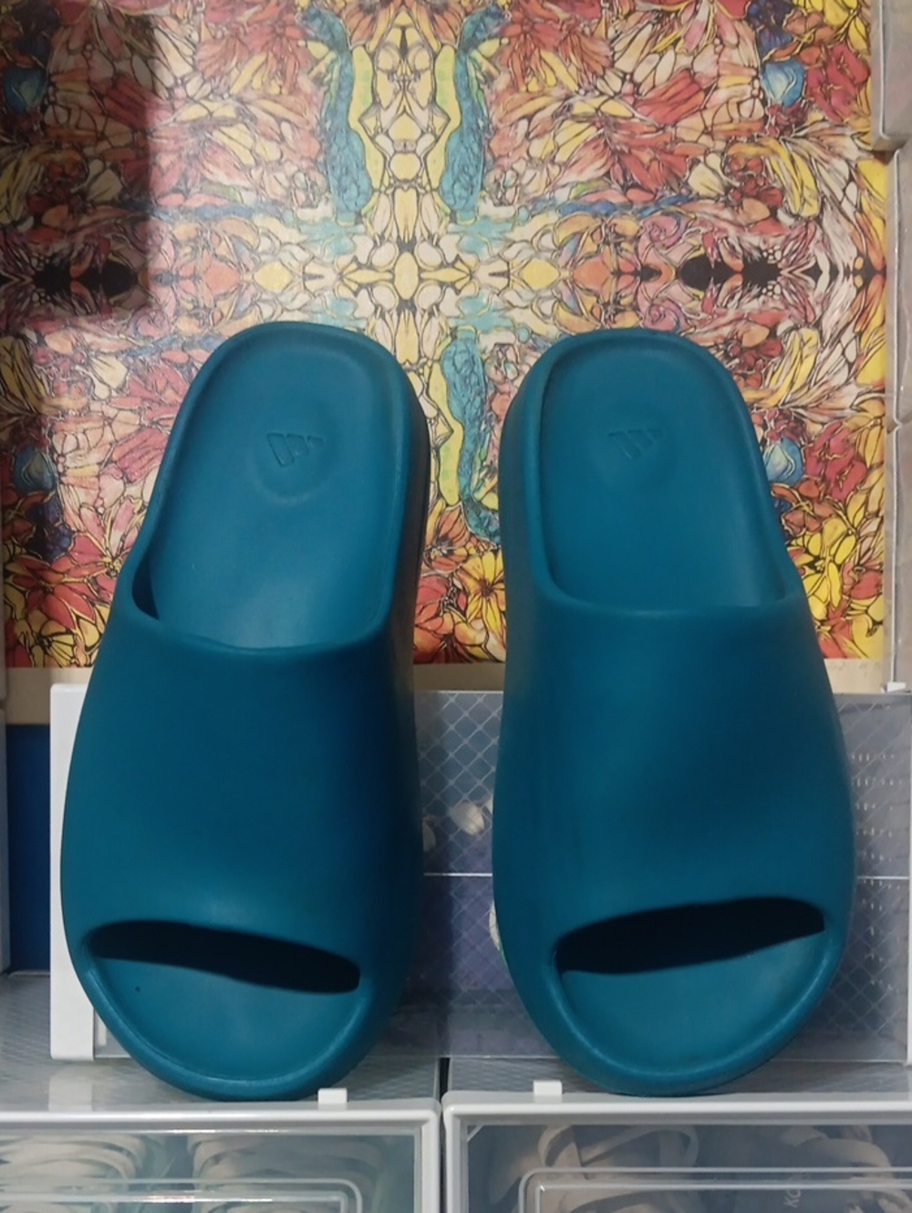 Teal Yeezy Adidas Slide Sandals